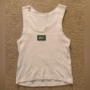 Daily Drills White Tank Top with Green Logo